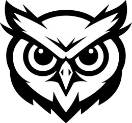 Owl head. Monochrome owl icon, sign, emblem, badge. Vector illustration