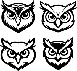 Owl head. Monochrome owl icon, sign, emblem, badge. Vector illustration