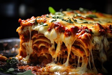 Detail shot of a segment of lasagna