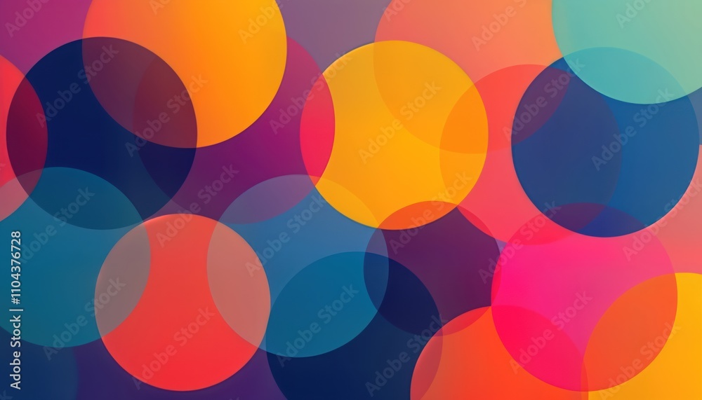 Leinwandbilder Playful overlapping circles in vibrant colors. Abstract design with tech style. Colorful circles overlap creating dynamic visual effect. Bright hues generate playful energy. Ideal for tech, design,