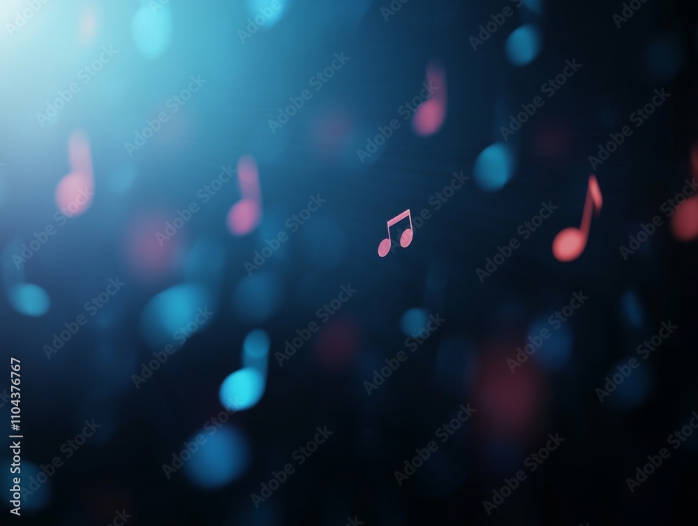 Fototapete a captivating arrangement of floating music notes is featured against a dark background, delivering 