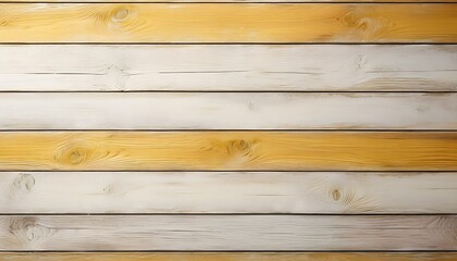 Rustic and shabby painted yellow and white wooden tabletop with horizontal boards, wooden texture	
