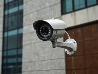 CCTV camera on a corporate building exterior.