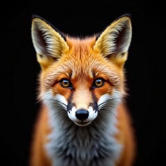 Fototapeta premium Portrait of a Red Fox with Striking Orange Fur and Intense Eyes on a Black Background – Wildlife Photography