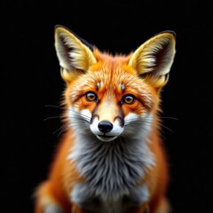 Obraz premium Portrait of a Red Fox with Striking Orange Fur and Intense Eyes on a Black Background – Wildlife Photography