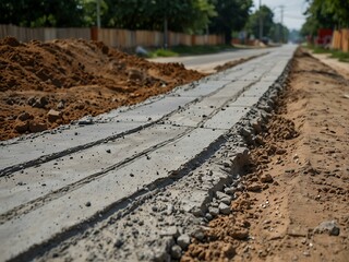 Cement spreading across the road during construction, showing development.
