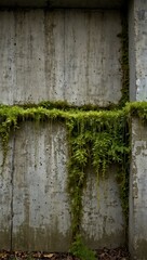 Cement wall covered in moss.