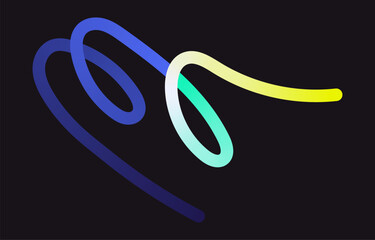 Neon Color Gradient squiggle lines. Scribble stripe with wavy elements. Abstract organic dynamic colorful Shapes on dark background.