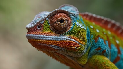 Obraz premium Chameleon close-up, colorful and vibrant.