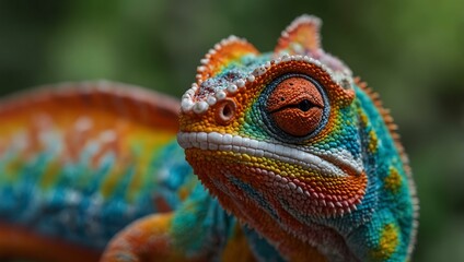 Chameleon close-up, colorful and vibrant.