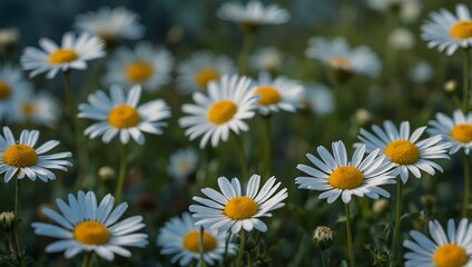 Obraz premium Chamomile field with serene blue tones.