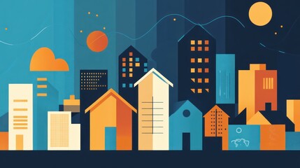 Fototapeta premium Night Cityscape: A Modern Urban Illustration