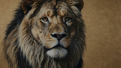Fototapeta premium Charcoal drawing of a lion's head.