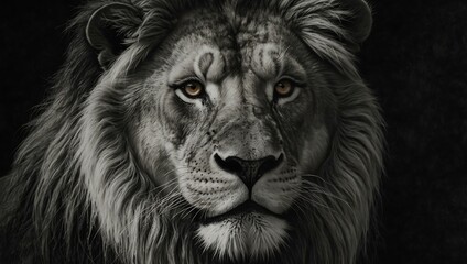 Naklejka premium Charcoal drawing of a lion's head.