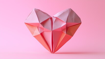 origami heart for valentines day isolated on pink background
