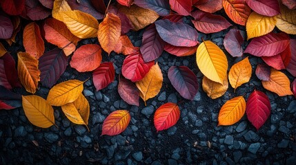 Fototapeta premium Autumn leaves on dark ground.