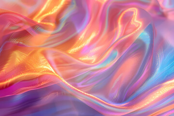 Obraz premium A vibrant abstract wave of silky fabric displaying gradients of pink, purple, and orange hues, evoking a dreamy and ethereal atmosphere.