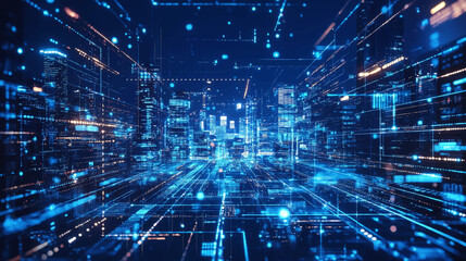 Modern city and wireless communication network concept. Smart city. Digital transformation. Vertical visual for advertisements and banners. © Pickoloh