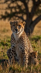 Cheetah mother and cub in Masai Mara, Kenya.