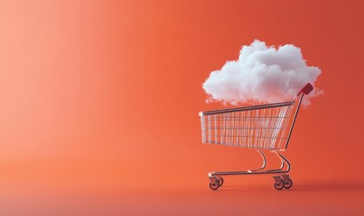 Shopping cart with cloud in it. Online shopping and digital marketing, big online sale concept. Black Friday and promo, sale discounts.