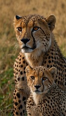 Cheetah mother and cub in Masai Mara, Kenya.
