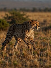Naklejka premium Cheetah sprinting across the African savanna.