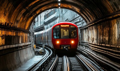 Obraz premium A train is going down a track in a tunnel
