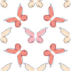 Line art butterfly illustrations Minimalist trendy abstract seamless pattern. Modern vector template for design.