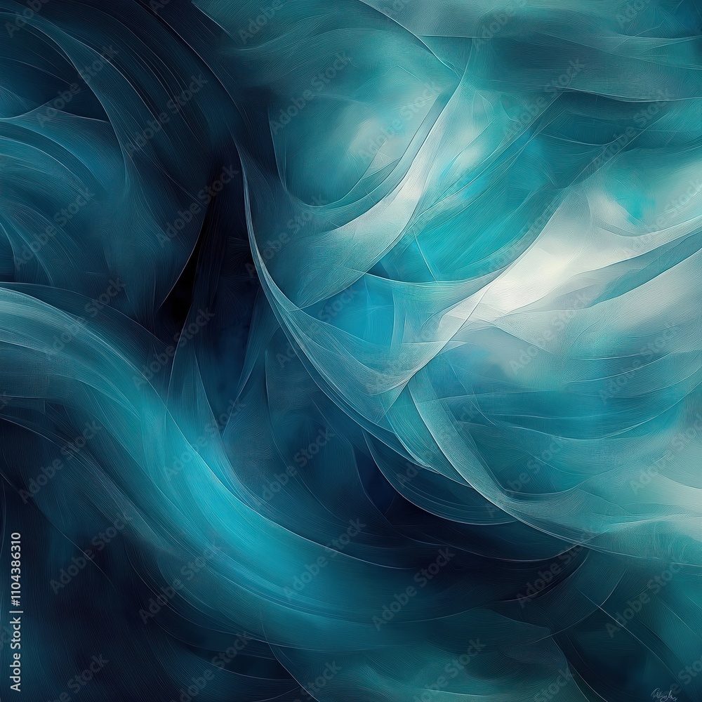 Poster Abstract design background in blue, teal tones. Wide format image with flowing lines, soft transitions. Modern, creative visual aesthetic. Ideal for design projects artwork. Suggests dynamism,