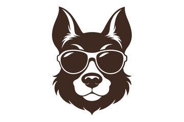 silhouette pet head with sunglass vector art on white background