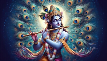 Lord Krishna playing a flute