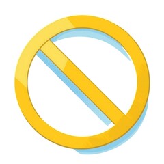 A Clear Yellow Prohibition Sign, cut out. on a White Background Indicating a Restriction or Ban in an Urban Environment