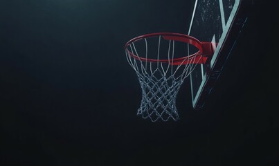 Sport concept. Basketball. Scoring basket with black background and empty space. Regular season or Playoffs game concept