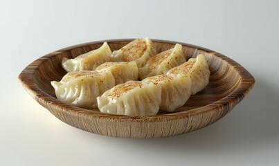 Wooden Plate With Chinese Dumplings Sprinkled