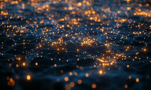 This visual representation highlights the DNS structure with glowing links between IP addresses and domain names, set against a dark blue backdrop,