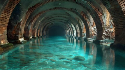 Naklejka premium A tunnel with a river of water running through it