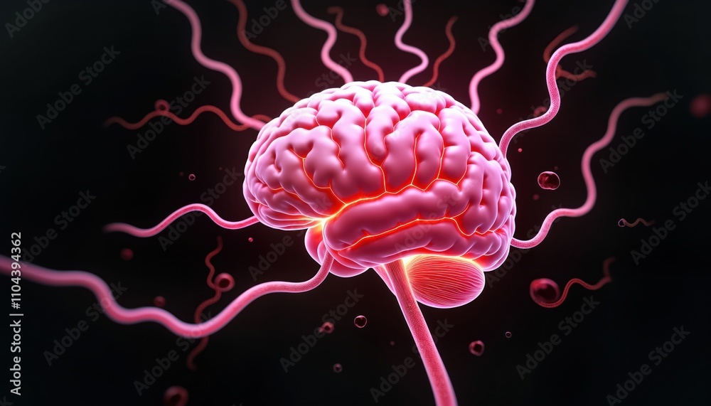 Aufkleber pink brain graphic shows energy flow. brain structure with glowing vessels. medical scientific image