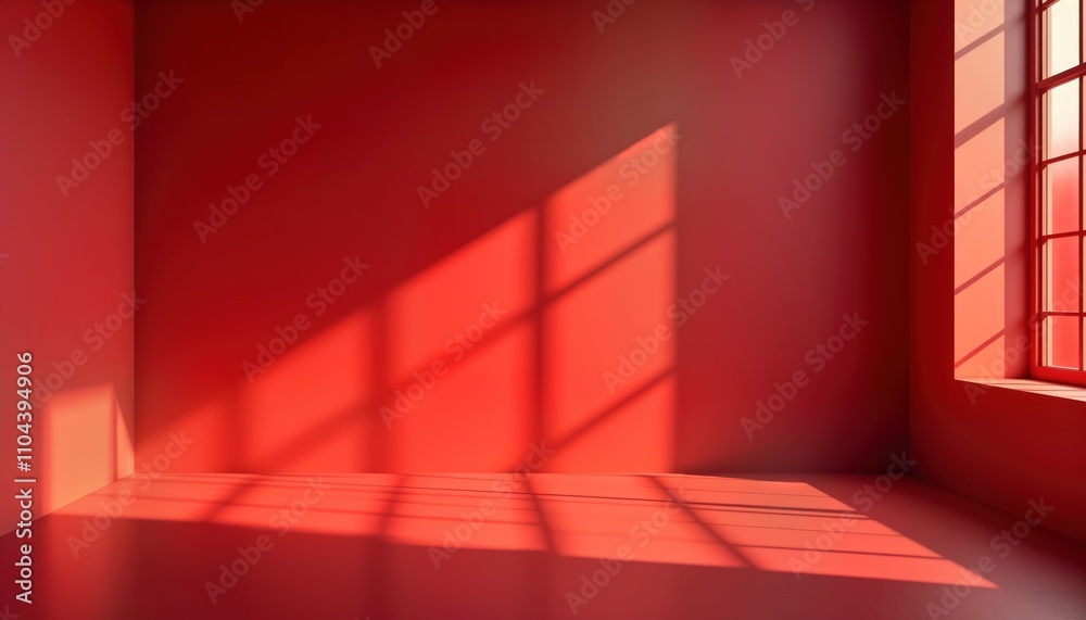 Aufkleber empty red studio interior with window shadows. sunny day in modern minimal style room. suitable back