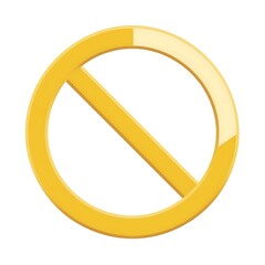 A Clear Yellow Prohibition Sign, cut out. on a White Background Indicating a Restriction or Ban in an Urban Environment