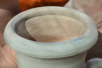 Detail of pale big terracota pot