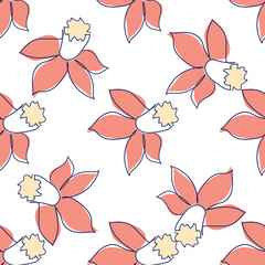 Fototapeta premium flowers modern simplicity vector illustration. One line seamless modern pattern.