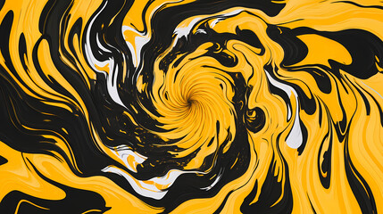 An abstract background featuring swirling yellow and black patterns, creating a dynamic and organic kaleidoscopic effect. Kaleidoscopic. Illustration