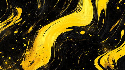 An abstract background featuring swirling yellow and black patterns, creating a dynamic and organic kaleidoscopic effect. Kaleidoscopic. Illustration