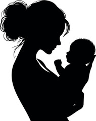 Mom with a baby in her arms silhouettes, flat illustration of motherhood.