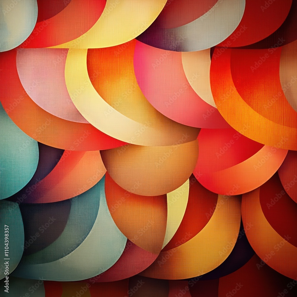 Poster colorful abstract design with layered circles in warm colors. vintage textile style. intricate patte