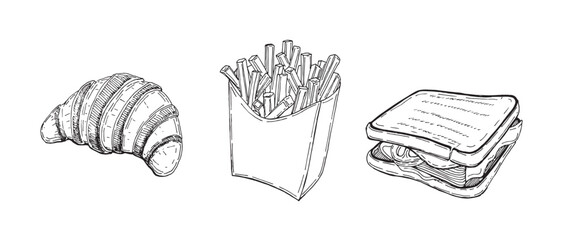 Food on white background. 100% hand drawn vector image. 