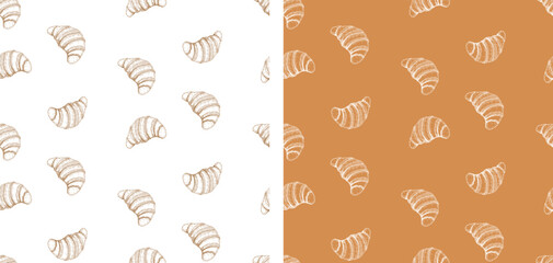 Pattern of Croissant. 100% hand drawn vector image. 