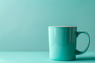A vibrant teal coffee mug against a matching backdrop, exuding a fresh and modern aesthetic, perfect for any cozy setting.