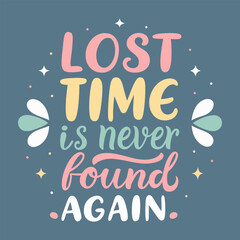 Inspirational quote typography design with hand-lettered text, stars and dots and decorative elements on teal background