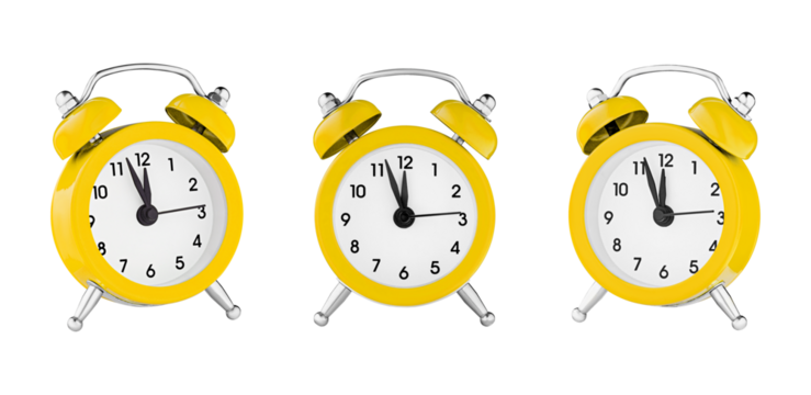 classic watch, pointer clock, Yellow color alarm watch on isolated white background close up